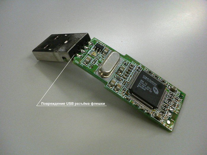 Повреждение USB разъёма флешки
